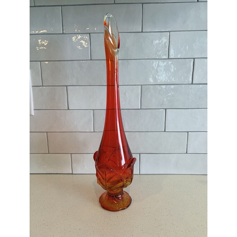 Vintage Viking Amberina Glass Vase MCM Swung Stretch Vase 12.5” EUC